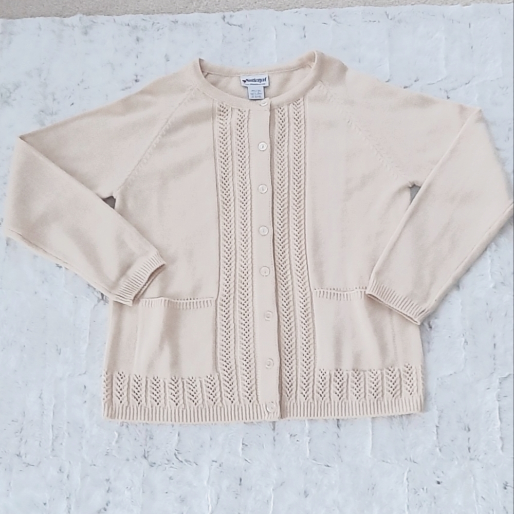 National Vintage cream button textured Classic cardigan grandma sweater. Size L.